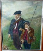 PAINTING: Erskine Nichol, 1825-1904, Steady Johnny Steady, An old man walking down a hillside, his