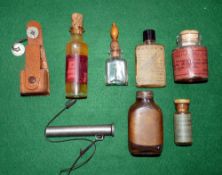 OIL BOTTLES: (8) Collection of 8 vintage hardy & other fly oilers in glass and metal, incl. Hardy'