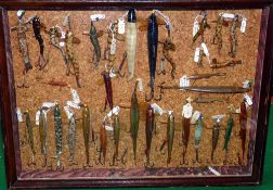 LURE DISPLAY: Fine collection of approx. 35 Percy Wadham celluloid baits, incl. Land em Loach,