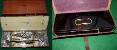 ACCESSORY: Fine black japanned lure tin in fitted leather outer block leather carry case, strap/