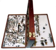 FLIES & BOX: Wheatley Special Edition polished mahogany 3 layer fly reservoir 15