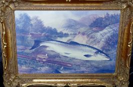 PRINT: Henry Leonidas Rolfe, Salmon, print on canvass in gilt swept frame 30