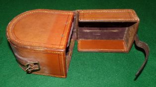REEL CASE: Fine D shaped block leather reel case, internally stamped 