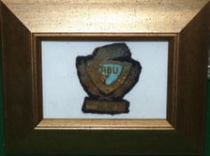 ABU BADGE: Rare Abu Record Fiskin Welsh Record Holder cloth gold badge with laurel leaves, sewn in