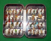 FLY BOX: Hardy Neroda Salmon Fly Box with security clips, mottled brown finish, holding good