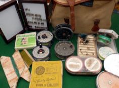 REELS & ACCESSORIES: Liddesdale canvas/leather trout fisherman's bag containing 2 x Mitchell
