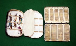 FLY BOXES: (2) Fine Hardy Halford black japanned dry fly box, 6
