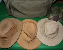 CLOTHING: Three bushman style hats by Barbour, Country Classics and a similar suede model, all