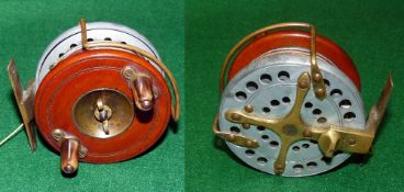 REEL: Fine early mahogany/alloy/brass Nottingham combination reel, 3