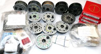 REELS & SPOOLS: (12) Collection of 5 JW Young for Shakespeare Beaulite alloy salmon fly reels, 4.25