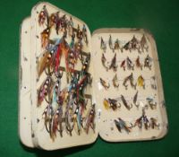 FLY BOX: Hardy black japanned large salmon fly box with two internal hinged leaves, measures 8