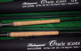 RODS: (2) Pair of Shakespeare Oracle Scandi 4 piece carbon salmon fly rods, 13'9