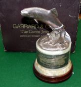 TROPHY: Garrard & Co., Ltd., jewellers, London fishing trophy, a leaping fish on marble block with