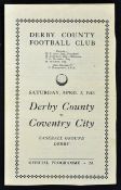 War time 1942/1943 Derby County v Coventry City football programme dated 3 April 1943, 4 pages.
