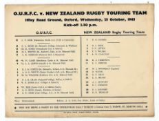 1963 Oxford University v New Zealand All Blacks rugby programme - played at Iffley Road Ground on