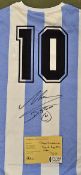 Diego Maradona Signed Argentina Football Shirt signed to the reverse, replica cotton shirt, adult