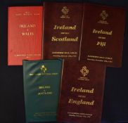 5x Ireland VIP rugby programmes to incl v Wales '60 in the original red and gilt cloth boards, v