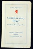 Rare 1927 Wales v New South Wales (Australia/Waratahs) rugby dinner menu - held at Queens Hotel