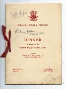 1956 Wales vs Scotland rugby signed dinner menu - held at The Royal Hotel Cardiff on Saturday 4th