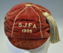 1905 Scottish Juvenile Football Association International Cap in red, lining is generally in good