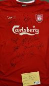 Liverpool 2005 Multi-Signed Football Shirt including Gerrard, Carragher, Dudek, Riise, Alonso,