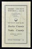 War time 1942/1943 Derby County v Notts. County football programme for Football League war cup dated