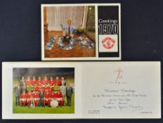 Official Manchester United Xmas Cards; signed Love from Matt and Jean Busby and has coloured