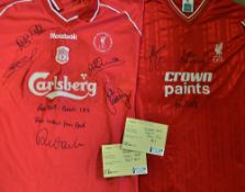 Liverpool 2001 Treble Winning Football Shirt Signed by Heskey, Gerrard, Owen, Carragher, Fowler