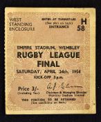 1954 Rugby League Challenge Cup Final Ticket - Warrington v Halifax at Wembley. 24 April 1954.