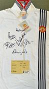 Manchester United Multi-Signed White Retro Football Shirt including Ferguson, Giggs, Scholes,