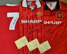 Eric Cantona Signed Manchester United Football Shirts includes 3x shirts, replica, 1992, 1994 both