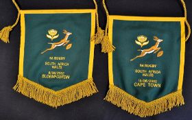 2x 2002 South Africa v Wales rugby players match pennants - fully embroidered with test match