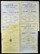 1944/45 Everton home football programmes v Liverpool, Chester (Lancs. Cup match), Preston NE, also