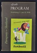 1958 World Cup Scotland v. Paraguay football programme dated 11 June 1958, 90 pages. Slight wear