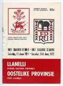 Scarce 1972 Eastern Province vs Llanelli rugby programme - played at the Boet Eramus Stadium, Port