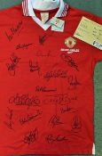 Manchester United Legends Multi-Signed Football Shirt featuring Macari, Kidd, Ferguson, Scholes,
