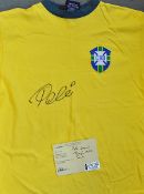 Pele Signed Brazil Football Shirt 1970 replica cotton shirt size L, short sleeve with COA