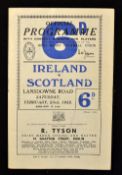 1952 Ireland v Scotland rugby programme - played at Lansdowne Road 23rd February, usual pocket folds