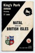 1962 British Lions versus Natal rugby programme - played at Kings Park Durban on 27th June with