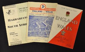 3x 1950's International rugby programmes to incl Barbarians v South Africa '52 (Cardiff), England