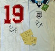 Paul Gascoigne Signed England Football Shirts replica 1990 and 1996 shirts, white, short sleeves,