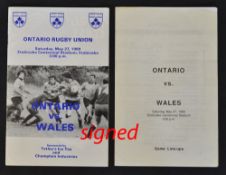 1989 Wales Rugby tour to Canada signed programme vs Ontario played on programme Saturday 27th May