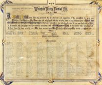 Rare 1887 Wakefield Trinity Football Club Gold Medal illumination memorial card - calligraphic