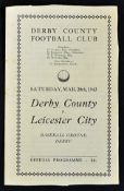 War time 1942/1943 Derby County v Leicester City football programme dated 20 March 1943, 4 pages.