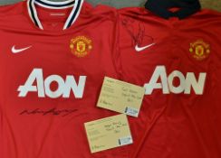Wayne Rooney and Paul Scholes Signed Manchester United Football Shirts both replica short sleeve