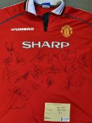 Manchester United Multi-Signed Football Shirt Treble Winning Season includes Irwin, Keane,