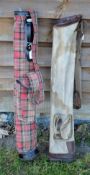 2x golf bags to incl canvas and leather oval pencil size golf bag c/w ball pocket and original