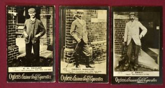 3x Ogden's Guinea Gold real photograph golf cards of the triumvirate Taylor (475), Harry Vardon (