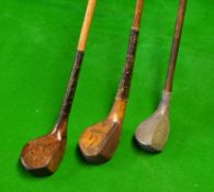W Fernie dark stained persimmon scare head driver c.1900 and a J Douglas golden beech wood scare