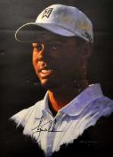 Tiger Woods portrait signed colour print - from the original by Craig Campbell - mf&g 17 x 13